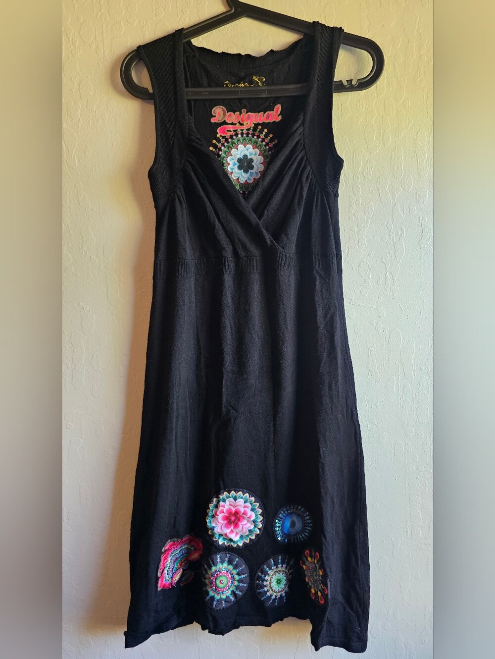 Desigual Black Sleeveless Embroidered Maxi Dress - Black